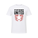 Stuntwomen United graphic t-shirt in white featuring the star and stripe logo design.