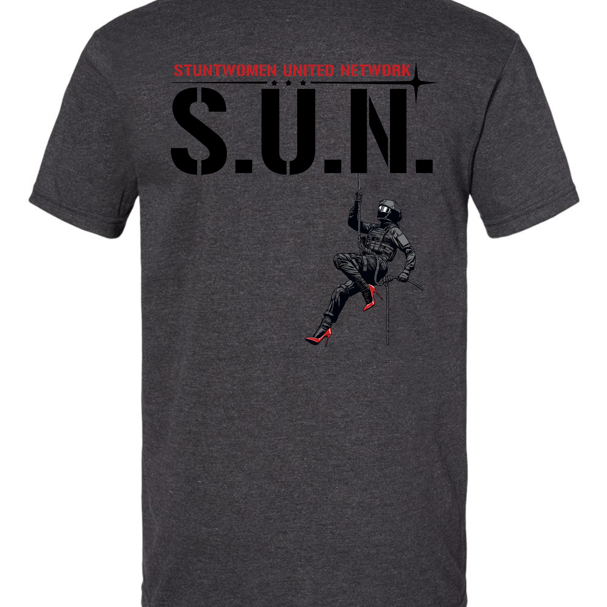 SUN Unisex Tee (Gildan 64000CVC) – Drop Line Logo (Back + Chest Shield)