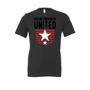 Stuntwomen United graphic t-shirt in black featuring the star and stripe logo design.
