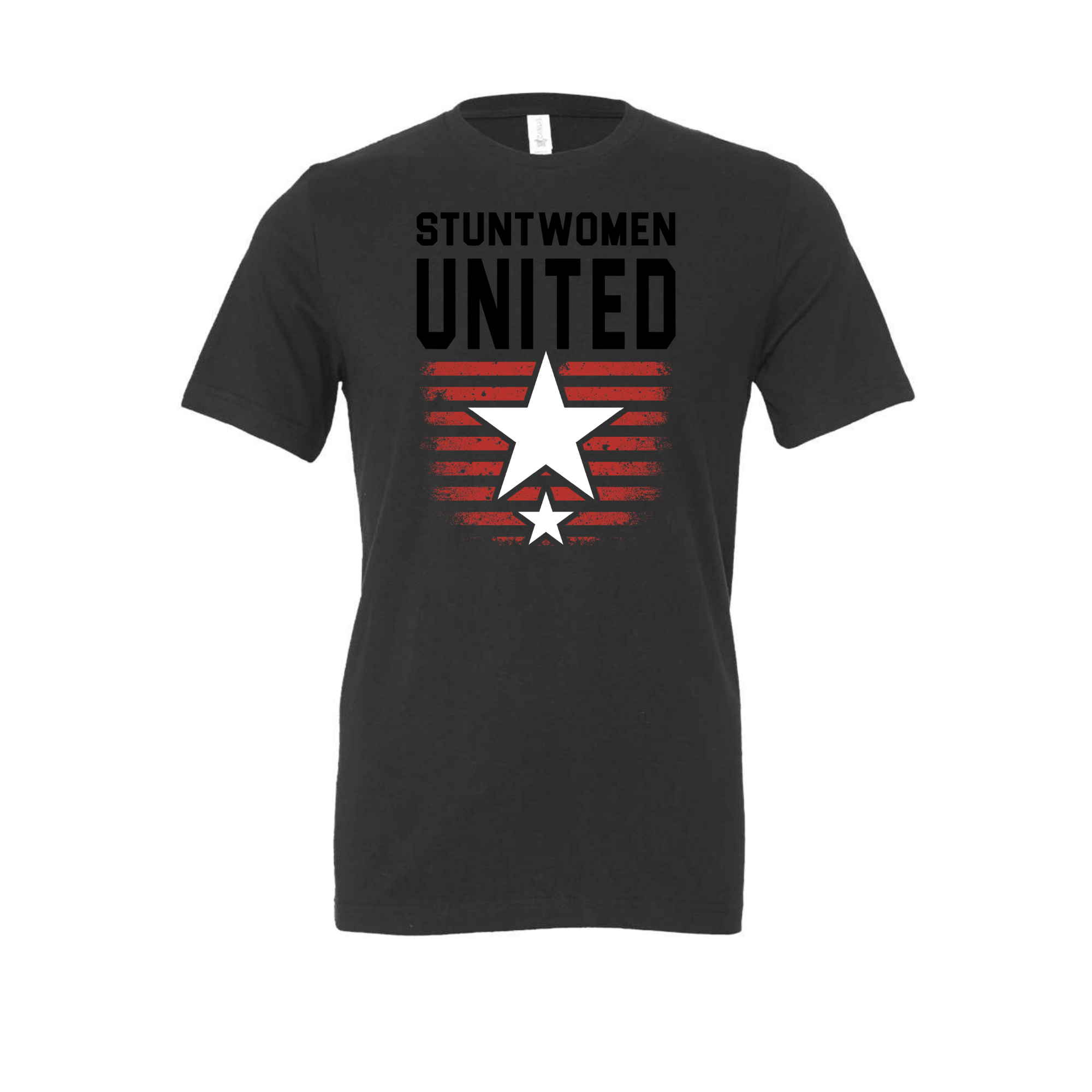 Stuntwomen United graphic t-shirt in black featuring the star and stripe logo design.